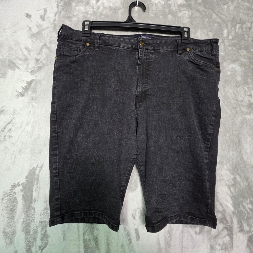 Denim 24/7 Womens Black Stretch Bermuda Shorts Size 18W High Rise 49-6521-6